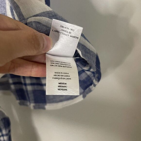 RAILS amelie lapis short sleeve blue plaid linen blend top size medium - Picture 2 of 4